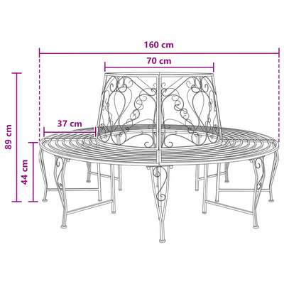 Ławka Drzewna 8 -osobowy Ø 160 x 89 cm steel Srebrnoszary