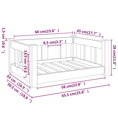 vidaXL Legowisko dla psa, czarne, 65,5x50,5x28 cm, lite drewno sosnowe model standard