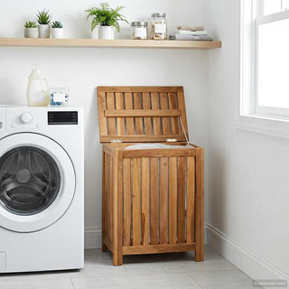 Kosz na pranie naturalny 50 x 35 x 60 cm Lite drewno teakowe