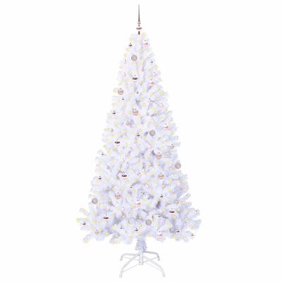 Sztuczna choinka z 300 diodami LED Biały 240 cm PVC i stal