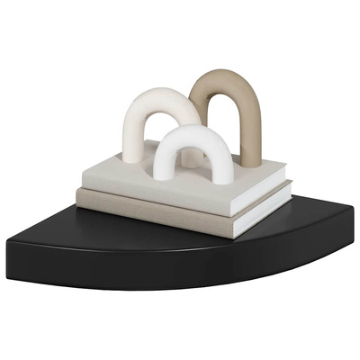 vidaXL Narożne półki ścienne, 2 szt., połysk, czarne, 25x25x3,8cm, MDF