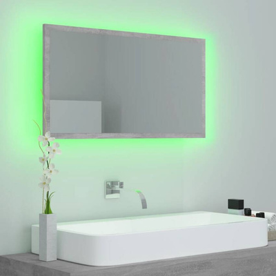 vidaXL Lustro łazienkowe LED, szarość betonu, 80x8,5x37 cm, akryl
