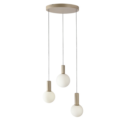 Lampa wisząca Testa beżowa potrójna białe klosze kule nad stół