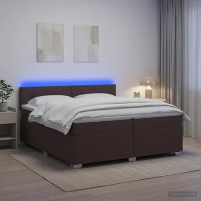 Łóżko Box Spring z materacem i LED Ciemny brąz 200 x 200 cm