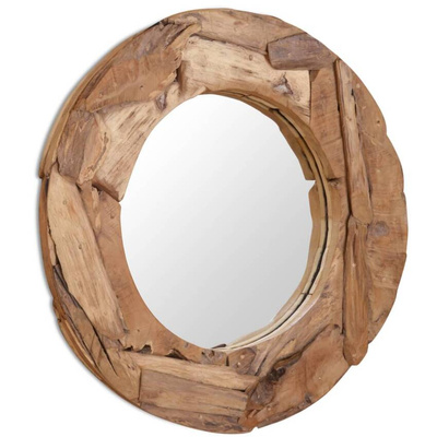 vidaXL Lustro dekoracyjne, drewno tekowe, 80 cm, okrągłe