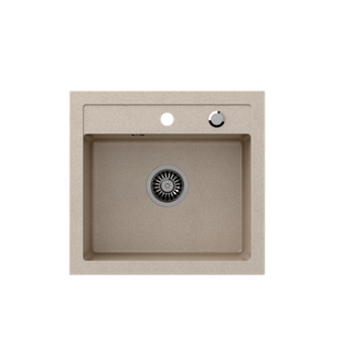 JOHNNY 110 GraniteQ zlewozmywak granitowy river sand (beżowy) 1-komorowy b/o (50x47x18,5), z syfonem i zaślepką stal szlachetna