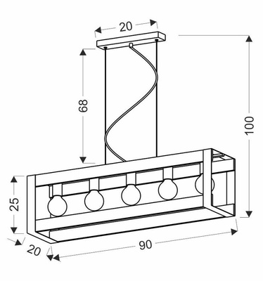Lampa wisząca czarna metalowa + drewno 5x40W E27 Varna 35-79282