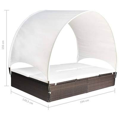 vidaXL Podwójny leżak z baldachimem, polirattan, brązowy