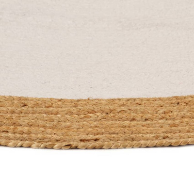 vidaXL Pleciony dywan, biało-naturalny, 150 cm, juta, bawełna, okrągły