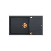 EVAN 136 XL GraniteQ zlewozmywak z syfonem Push To Open 1-komorowy z/o (860x500x210; kom. 420x490) black diamond / elementy miedziane