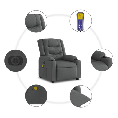 vidaXL Rozkładany fotel masujący, elektryczny, ciemnoszary, tkanina wariant 4