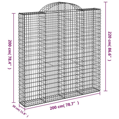 Łukowaty kosz gabionowy 200x30x200/220 cm, galwanizowane żelazo