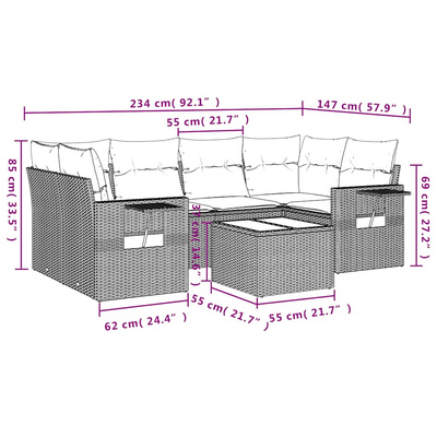 7-cz. zestaw wypoczynkowy do ogrodu z poduszkami, szary, polirattan