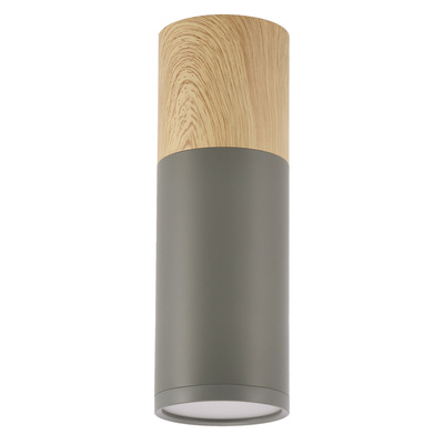 Lampa sufitowa tuba szaro-drewniana natynkowa GU10