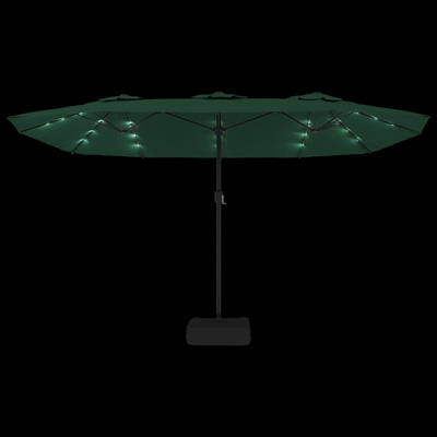 Podwójny parasol ogrodowy z LED, zielony, 449x265 cm
