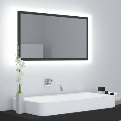 vidaXL Lustro łazienkowe z LED, szare, 80x8,5x37 cm, akryl