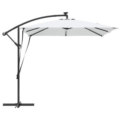 Parasol plażowy z paskami LED piaskowy 249 x 249 x 250 cm