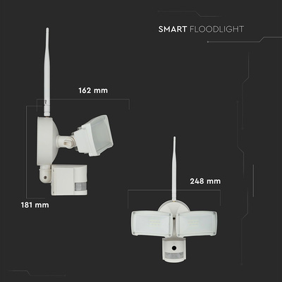 18W Naświetlacz LED SMD z czujnikiem ruchu i kamerą / Wifi / Barwa:6000K / Obudowa: Biała