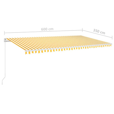 Ręcznie zwijana markiza z LED, 600x350 cm, żółto-biała