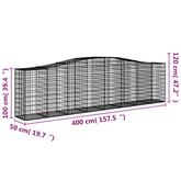 Kosze gabionowe, 9 szt, 400x50x100/120 cm, galwanizowane żelazo