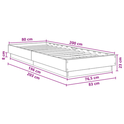 Łóżko z ramą z LED Biały 80 x 200 cm Drewno inżynieryjne