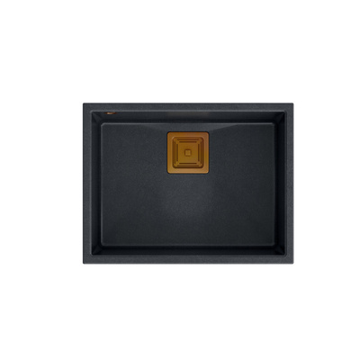Zlewozmywak granitowy DAVID 50 – jednokomorowy, podwieszany, black diamond/elementy miedziane, Quadron