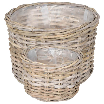 Kosz na rośliny 2 szt. Naturalna szarość Rattan Kubu