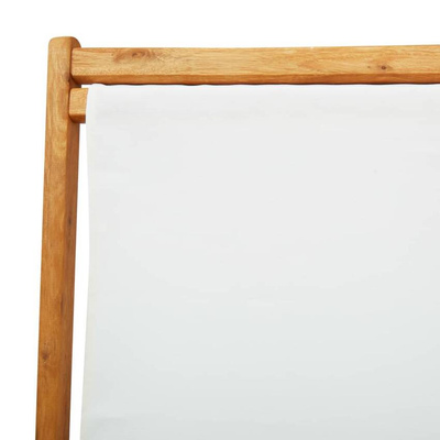 vidaXL Składany leżak, drewno eukaliptusa i kremowa tkanina