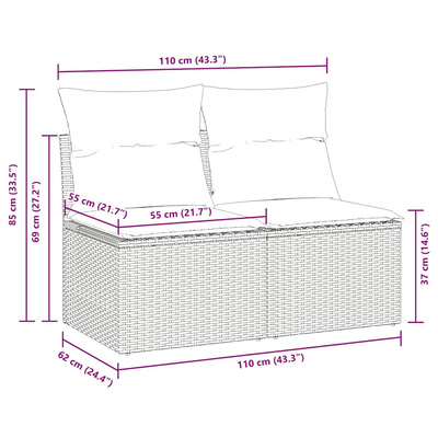2-cz sofa ogrodowa z poduszkami, jasnoszary, rattan PE i akacja