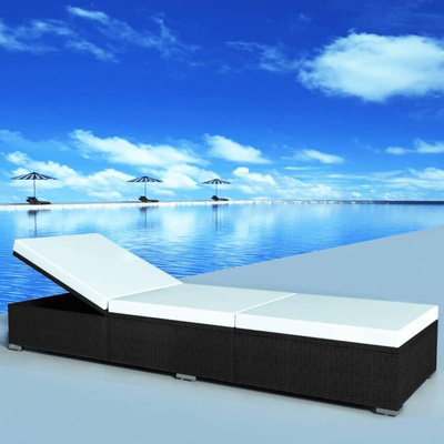 vidaXL Leżaki z poduszkami, 2 szt., polirattan, czarne