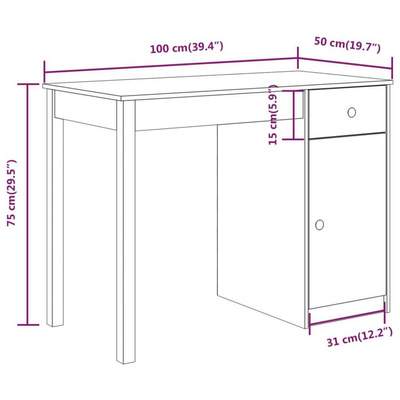 vidaXL Biurko, czarne, 100x50x75 cm, lite drewno sosnowe