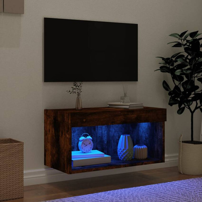 vidaXL Szafka pod TV, z LED, kolor przydymiony dąb, 60x30x30 cm