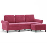 3-osobowa sofa z podnóżkiem winna czerwień 180 cm, aksamit