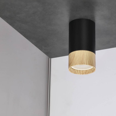 Punktowa oprawa sufitowa natynkowa JUNA Black, czarna z drewnianym pierścieniem,GU10, IP20, EDO777653 EDO Solutions