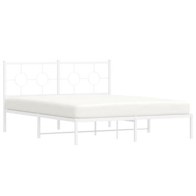 Metalowa rama łóżka z wezgłowiem, biała, 160x200 cm