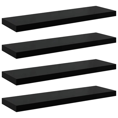 vidaXL Półki ścienne 4 szt. wysoki połysk, czarne, 90x23,5x3,8 cm, MDF
