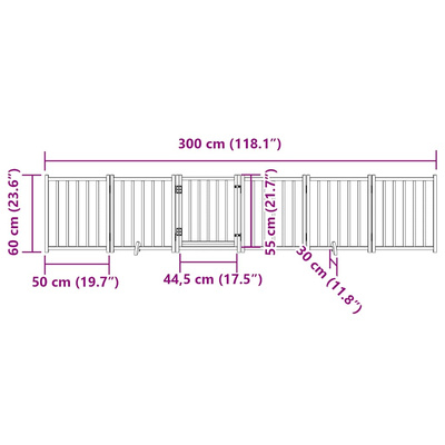 Składana bramka dla psa, z drzwiami, 6 paneli 300 cm, drewniana