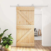 Drzwi przesuwne 95 x 210 cm Lite Drewno Sosnowe (Nieobrobione)