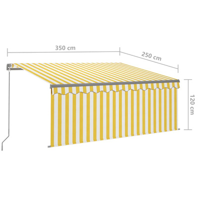 Ręcznie zwijana markiza z zasłoną, 3,5x2,5 m, żółto-biała