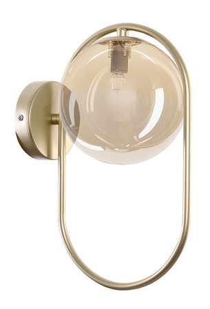 Kinkiet ścienny CORDEL w stylu vintage  – złoty mosiądzowany ring z bursztynowym kloszem kulką - elegancka lampa ścienna G9 LED