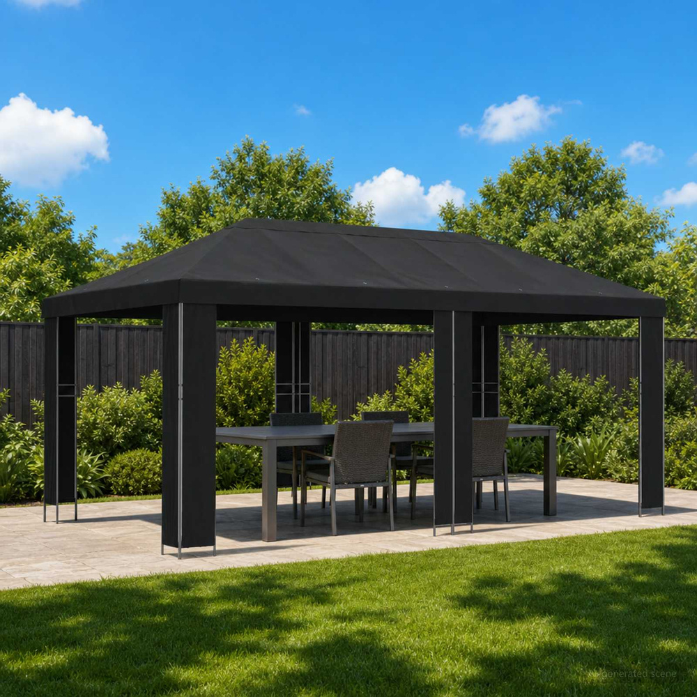 Altana ogrodowa 6 x 3 m Czarny Poliester i Stal 190