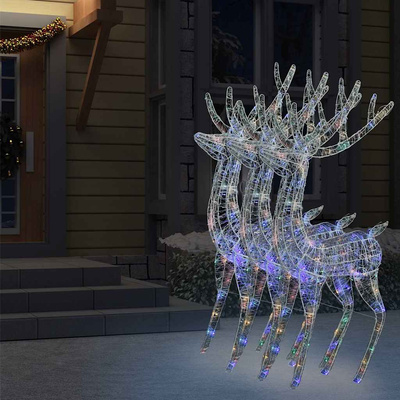 Renifery z akrylu XXL, 3 szt., 250 kolorowych LED, 180 cm