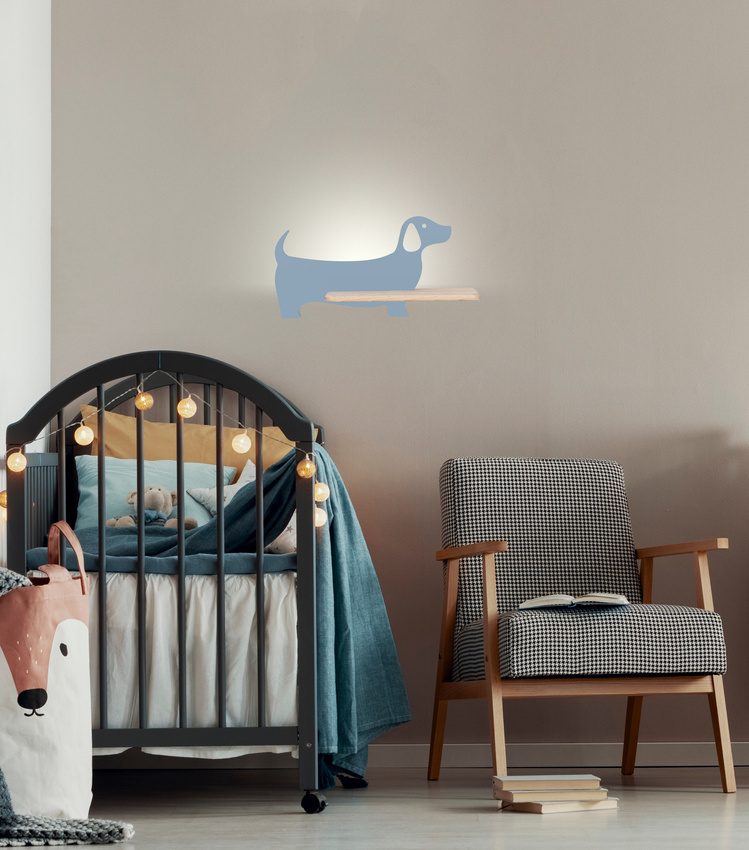 Lampa kinkiet półeczka LED niebieski piesek Dog 21-02976