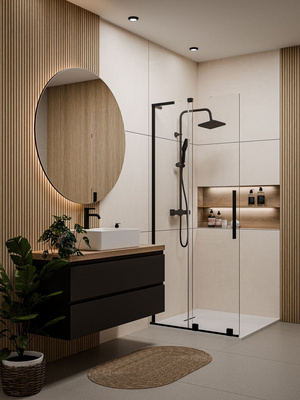 KABINA WALK-IN PRZESUWNA 100 CM, TRANSP 8 MM, CZARNY