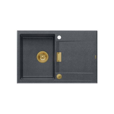 Zlewozmywak granitowy OWEN 111 – jednokomorowy, wpuszczany, black diamond/elementy złote, Quadron