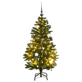 vidaXL Sztuczna choinka na zawiasach, 150 lampek LED i bombki, 120 cm