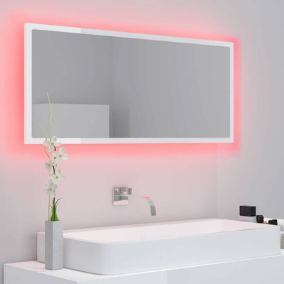 vidaXL Lustro łazienkowe LED, wysoki połysk białe, 100x8,5x37cm, akryl