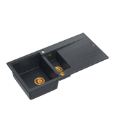 EVAN 156 GraniteQ zlewozmywak z syfonem Push To Open 1,5-komorowy z/o (1000x500x210; kom. 420x480) black diamond / elementy miedziane