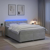 Łóżko Box Spring z materacem i LED jasnoszary 180 x 200 cm