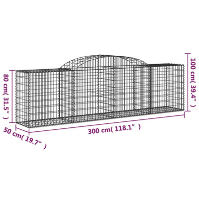Kosze gabionowe, 25 szt, 300x50x80/100 cm, galwanizowane żelazo